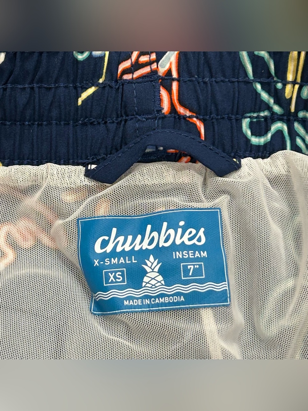 Chubbies Men’s Classic Navy Dark Blue Neon Lights Swim Trunks - Men’s Size XS - Picture 3 of 7